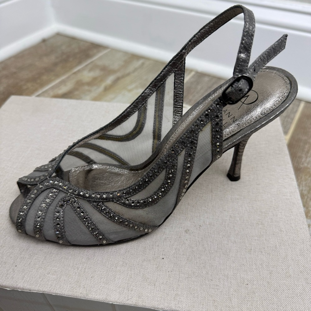 Adrianna Papell Fiji Dress Shoes Silver Crystal Mesh Sz 7.5 Heels Formal - Picture 4 of 14
